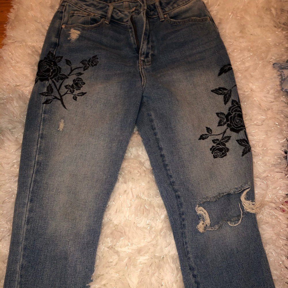 Pacsun embroidered floral mom jeans